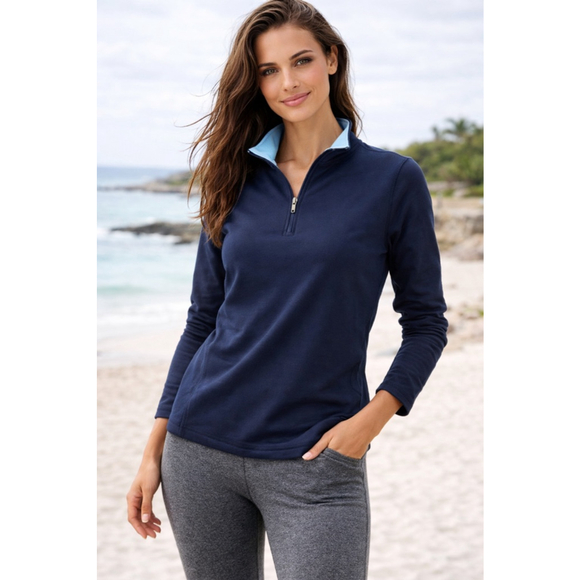 J.Crew Tops - Women's J.Crew Performance Navy Light Blue Long Sleeve 1/4 Zip S